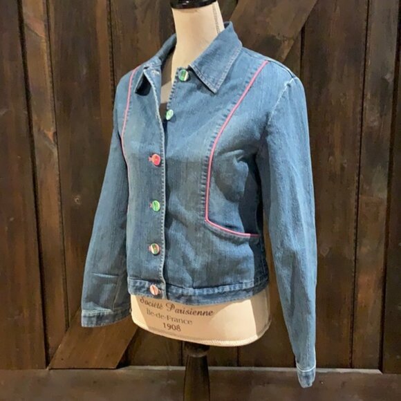 Jackets & Blazers - SPANNER jean jacket with pink trim and striped buttons
